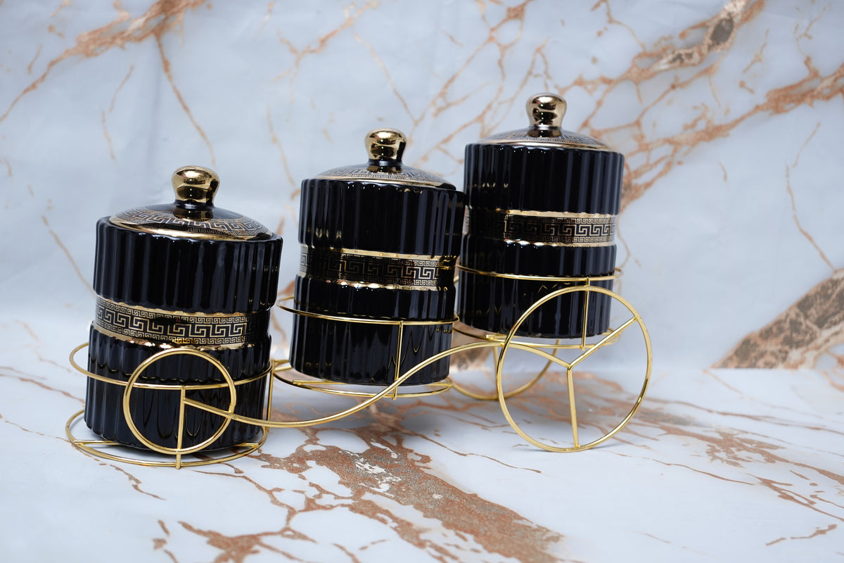 3 Pieces Jar Set with (Black) Stand