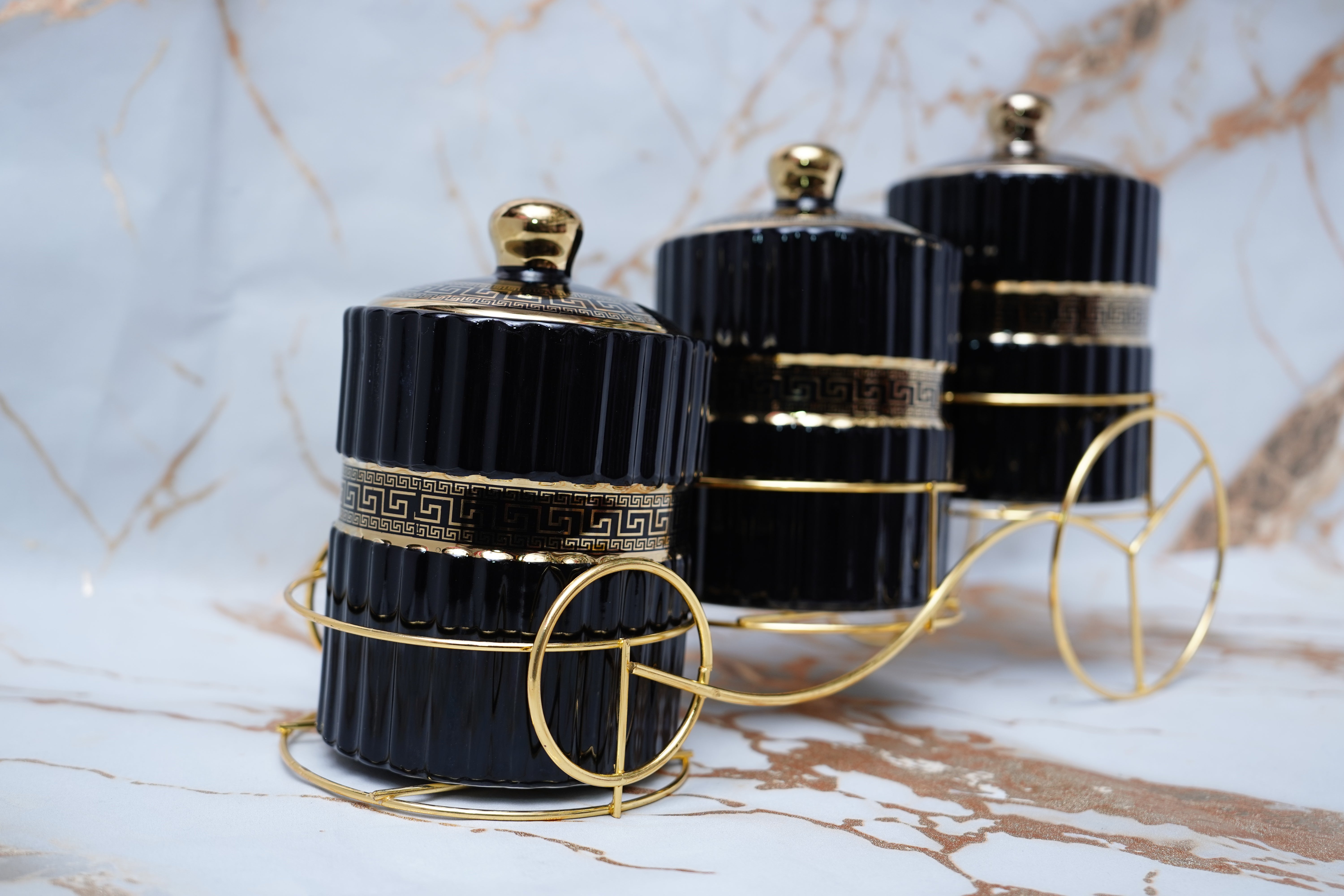 3 Pieces Jar Set with (Black) Stand