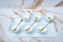Bone China Icecrem Set With Golden Spones & Ceramic Tray