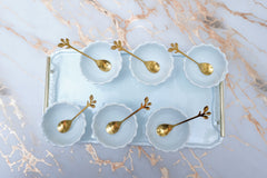 Bone China Icecrem Set With Golden Spones & Ceramic Tray